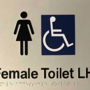 Female Toilet LH Braille Sign - Blue/Silver