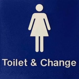 Toilet and Change Braille Sign - Blue/Silver