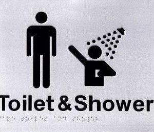 Toilet and Shower Braille Sign - Blue/Silver