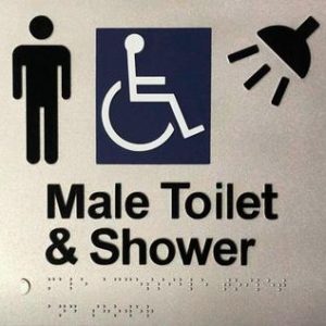 Male Toilet and Shower Braille Sign - Blue/Silver