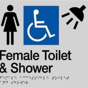 Female Toilet and Shower Braille Sign - Blue/Silver