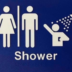 Unisex Shower Braille Sign - Blue/Silver