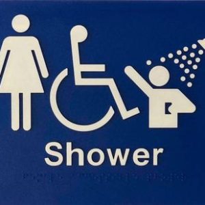 Shower Braille Sign - Blue/Silver