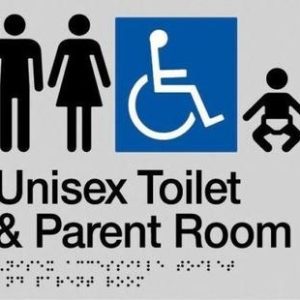Unisex Toilet and Parent Room Braille Sign - Blue/Silver