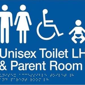 Unisex Toilet LH and Parent Room Braille Sign - Blue/Silver