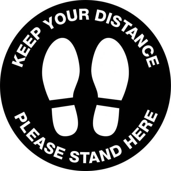 Keep Your Distance, Please Stand Here (Blk/Wht with feet picto) Covid-19