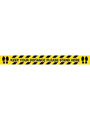 Keep Your Distance, Please Stand Here (Blk/Ylw with feet picto) Covid-19