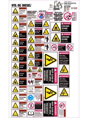 Machinery Sticker Sets â€“ Mini Excavator (35 decals per sheet)