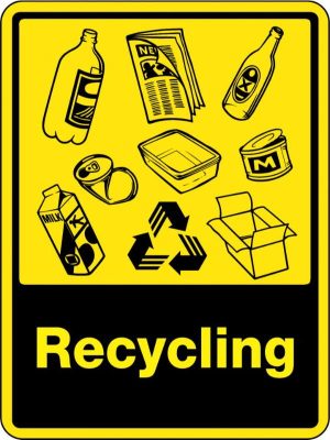 Recycling [WIth Bottles, Cans & Cardboard Recycling Picto]